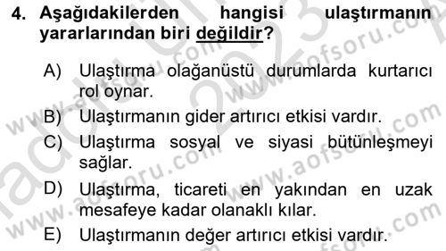 Ulaştırma Sistemleri Dersi Ara Sınavı Deneme Sınav Soruları 4. Soru