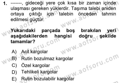 Ulaştırma Sistemleri Dersi 2023 - 2024 Yılı (Final) Dönem Sonu Sınav Soruları 1. Soru