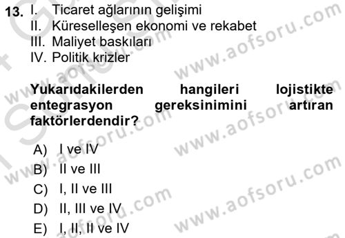 Ulaştırma Sistemleri Dersi 2023 - 2024 Yılı (Final) Dönem Sonu Sınavı 13. Soru