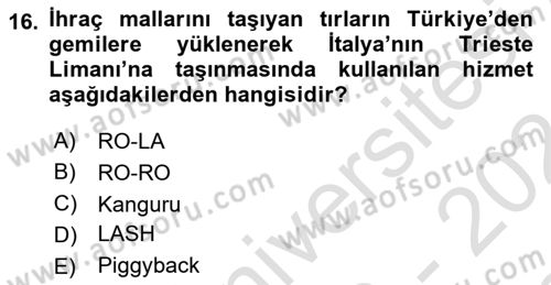 Ulaştırma Sistemleri Dersi 2023 - 2024 Yılı (Final) Dönem Sonu Sınav Soruları 16. Soru