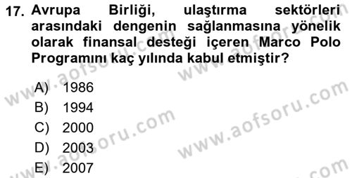 Ulaştırma Sistemleri Dersi 2023 - 2024 Yılı (Final) Dönem Sonu Sınav Soruları 17. Soru