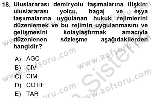 Ulaştırma Sistemleri Dersi 2023 - 2024 Yılı (Final) Dönem Sonu Sınav Soruları 18. Soru