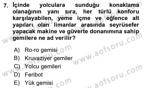 Ulaştırma Sistemleri Dersi 2023 - 2024 Yılı (Final) Dönem Sonu Sınav Soruları 7. Soru