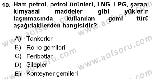 Ulaştırma Sistemleri Dersi 2023 - 2024 Yılı Yaz Okulu Sınav Soruları 10. Soru