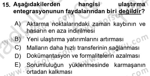 Ulaştırma Sistemleri Dersi 2023 - 2024 Yılı Yaz Okulu Sınav Soruları 15. Soru