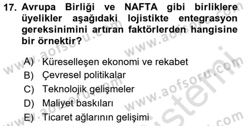 Ulaştırma Sistemleri Dersi 2023 - 2024 Yılı Yaz Okulu Sınav Soruları 17. Soru