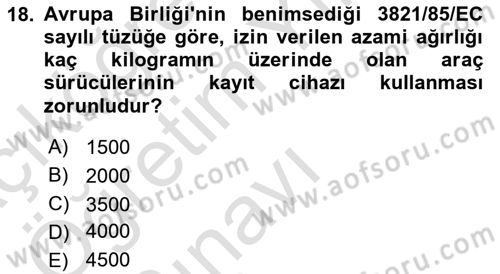 Ulaştırma Sistemleri Dersi 2023 - 2024 Yılı Yaz Okulu Sınav Soruları 18. Soru