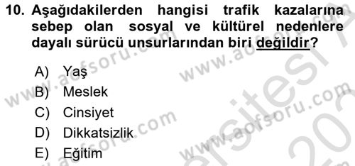 Ulaştırma Sistemleri Dersi 2025 - 2026 Yılı (Vize) Ara Sınav Soruları 10. Soru