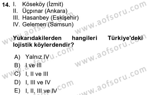 Ulaştırma Sistemleri Dersi 2025 - 2026 Yılı (Vize) Ara Sınav Soruları 14. Soru