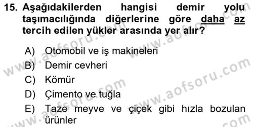 Ulaştırma Sistemleri Dersi 2025 - 2026 Yılı (Vize) Ara Sınav Soruları 15. Soru