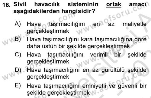 Ulaştırma Sistemleri Dersi 2025 - 2026 Yılı (Vize) Ara Sınav Soruları 16. Soru