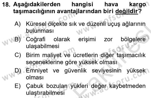 Ulaştırma Sistemleri Dersi 2025 - 2026 Yılı (Vize) Ara Sınav Soruları 18. Soru