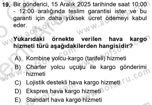 Ulaştırma Sistemleri Dersi 2025 - 2026 Yılı (Vize) Ara Sınav Soruları 19. Soru