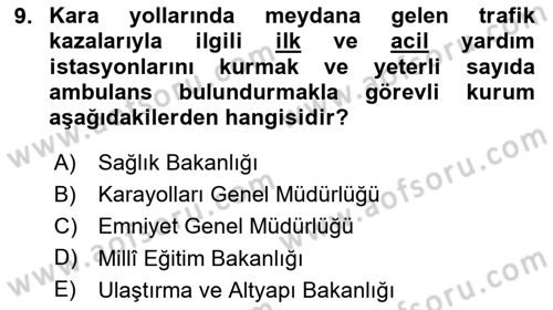 Ulaştırma Sistemleri Dersi 2025 - 2026 Yılı (Vize) Ara Sınav Soruları 9. Soru