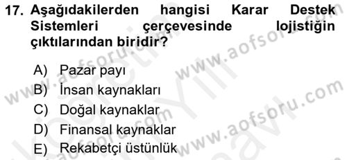 Bilişim Sistemleri Ve Lojistik Dersi 2018 - 2019 Yılı (Vize) Ara Sınav Soruları 17. Soru