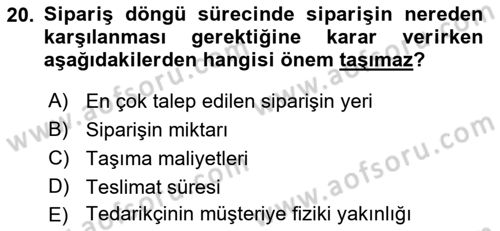 Bilişim Sistemleri Ve Lojistik Dersi 2018 - 2019 Yılı (Vize) Ara Sınav Soruları 20. Soru