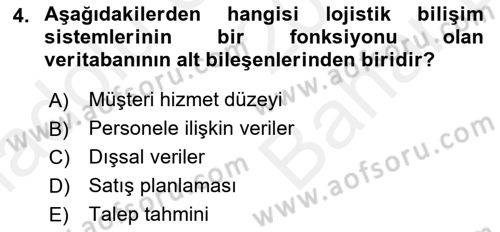 Bilişim Sistemleri Ve Lojistik Dersi 2018 - 2019 Yılı (Vize) Ara Sınav Soruları 4. Soru
