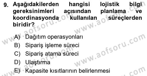 Bilişim Sistemleri Ve Lojistik Dersi 2018 - 2019 Yılı (Vize) Ara Sınav Soruları 9. Soru