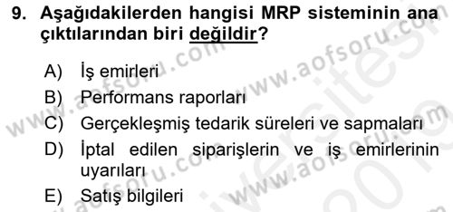 Bilişim Sistemleri Ve Lojistik Dersi 2018 - 2019 Yılı (Final) Dönem Sonu Sınav Soruları 9. Soru