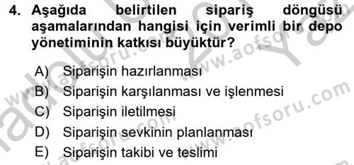 Bilişim Sistemleri Ve Lojistik Dersi 2018 - 2019 Yılı Yaz Okulu Sınav Soruları 4. Soru