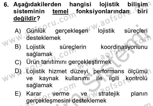 Bilişim Sistemleri Ve Lojistik Dersi 2018 - 2019 Yılı Yaz Okulu Sınav Soruları 6. Soru