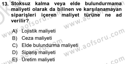 Bilişim Sistemleri Ve Lojistik Dersi 2020 - 2021 Yılı Yaz Okulu Sınav Soruları 13. Soru