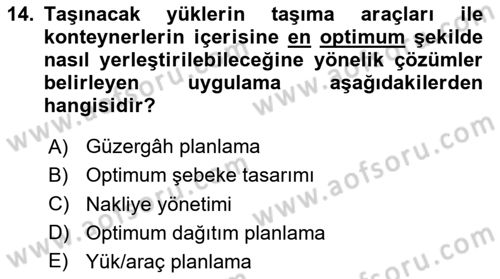 Bilişim Sistemleri Ve Lojistik Dersi 2020 - 2021 Yılı Yaz Okulu Sınav Soruları 14. Soru