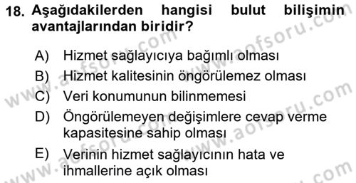 Bilişim Sistemleri Ve Lojistik Dersi 2020 - 2021 Yılı Yaz Okulu Sınav Soruları 18. Soru