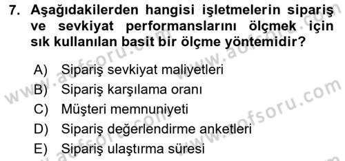Bilişim Sistemleri Ve Lojistik Dersi 2020 - 2021 Yılı Yaz Okulu Sınav Soruları 7. Soru