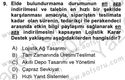 Bilişim Sistemleri Ve Lojistik Dersi 2020 - 2021 Yılı Yaz Okulu Sınav Soruları 9. Soru