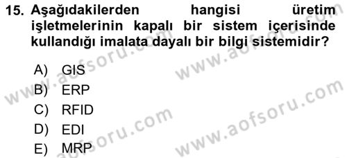 Bilişim Sistemleri Ve Lojistik Dersi 2021 - 2022 Yılı (Vize) Ara Sınav Soruları 15. Soru