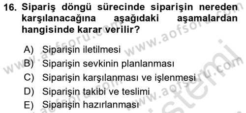 Bilişim Sistemleri Ve Lojistik Dersi 2021 - 2022 Yılı (Vize) Ara Sınav Soruları 16. Soru
