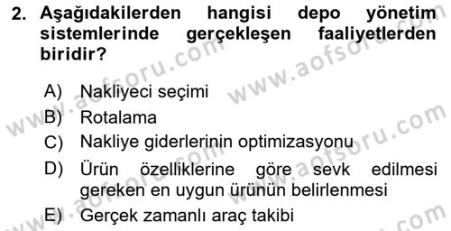 Bilişim Sistemleri Ve Lojistik Dersi 2021 - 2022 Yılı (Vize) Ara Sınav Soruları 2. Soru