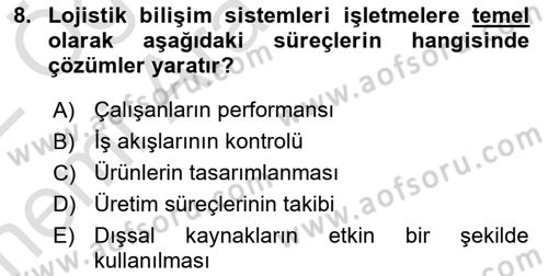 Bilişim Sistemleri Ve Lojistik Dersi 2021 - 2022 Yılı (Vize) Ara Sınav Soruları 8. Soru
