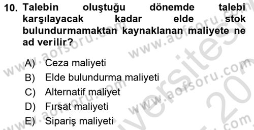 Bilişim Sistemleri Ve Lojistik Dersi 2021 - 2022 Yılı (Final) Dönem Sonu Sınav Soruları 10. Soru