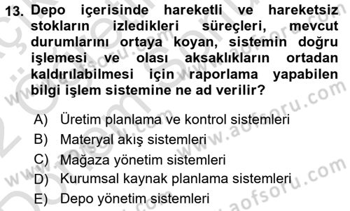 Bilişim Sistemleri Ve Lojistik Dersi 2021 - 2022 Yılı (Final) Dönem Sonu Sınav Soruları 13. Soru