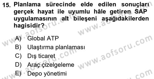 Bilişim Sistemleri Ve Lojistik Dersi 2021 - 2022 Yılı Yaz Okulu Sınav Soruları 15. Soru