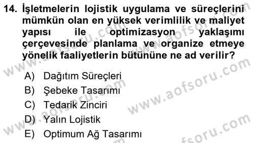Bilişim Sistemleri Ve Lojistik Dersi 2022 - 2023 Yılı Yaz Okulu Sınav Soruları 14. Soru