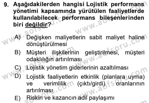 Bilişim Sistemleri Ve Lojistik Dersi 2022 - 2023 Yılı Yaz Okulu Sınav Soruları 9. Soru