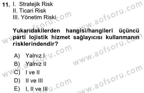 Bilişim Sistemleri Ve Lojistik Dersi 2023 - 2024 Yılı (Vize) Ara Sınav Soruları 11. Soru