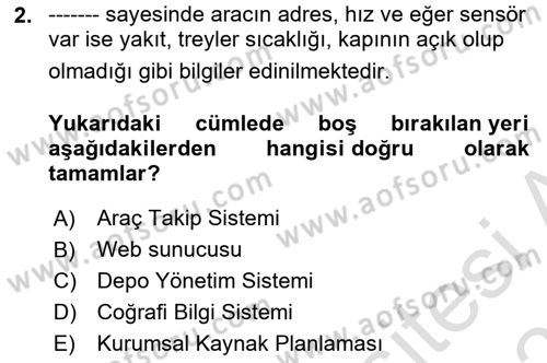 Bilişim Sistemleri Ve Lojistik Dersi 2023 - 2024 Yılı (Vize) Ara Sınav Soruları 2. Soru