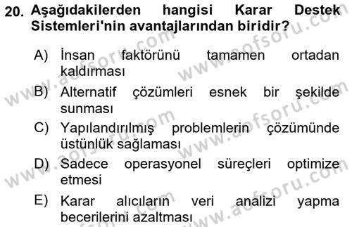 Bilişim Sistemleri Ve Lojistik Dersi 2023 - 2024 Yılı (Vize) Ara Sınav Soruları 20. Soru