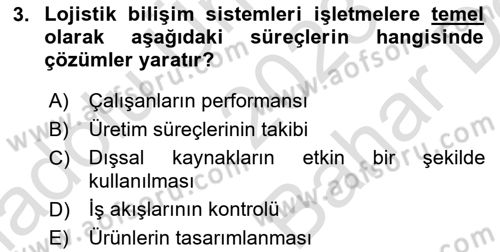 Bilişim Sistemleri Ve Lojistik Dersi 2023 - 2024 Yılı (Vize) Ara Sınav Soruları 3. Soru