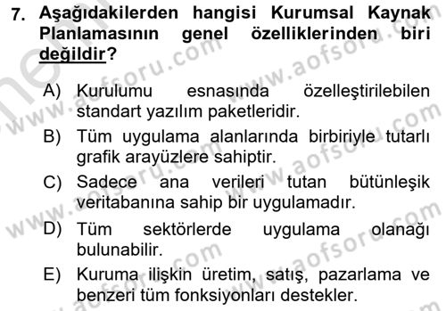 Bilişim Sistemleri Ve Lojistik Dersi 2023 - 2024 Yılı (Vize) Ara Sınav Soruları 7. Soru