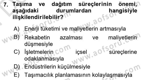 Bilişim Sistemleri Ve Lojistik Dersi 2023 - 2024 Yılı (Final) Dönem Sonu Sınav Soruları 7. Soru