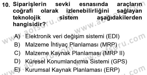 Bilişim Sistemleri Ve Lojistik Dersi 2023 - 2024 Yılı Yaz Okulu Sınav Soruları 10. Soru
