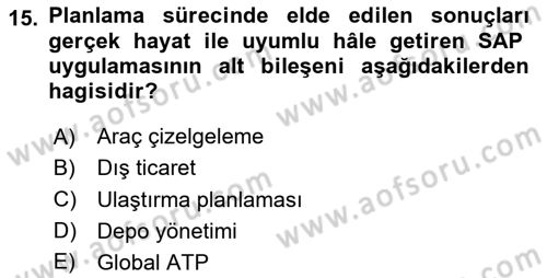 Bilişim Sistemleri Ve Lojistik Dersi 2023 - 2024 Yılı Yaz Okulu Sınav Soruları 15. Soru