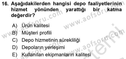 Bilişim Sistemleri Ve Lojistik Dersi 2023 - 2024 Yılı Yaz Okulu Sınav Soruları 16. Soru