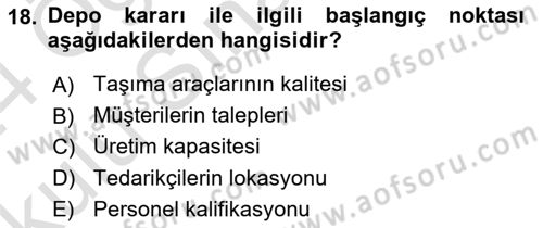 Bilişim Sistemleri Ve Lojistik Dersi 2023 - 2024 Yılı Yaz Okulu Sınav Soruları 18. Soru
