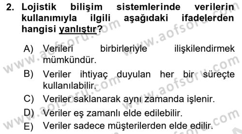 Bilişim Sistemleri Ve Lojistik Dersi 2023 - 2024 Yılı Yaz Okulu Sınav Soruları 2. Soru